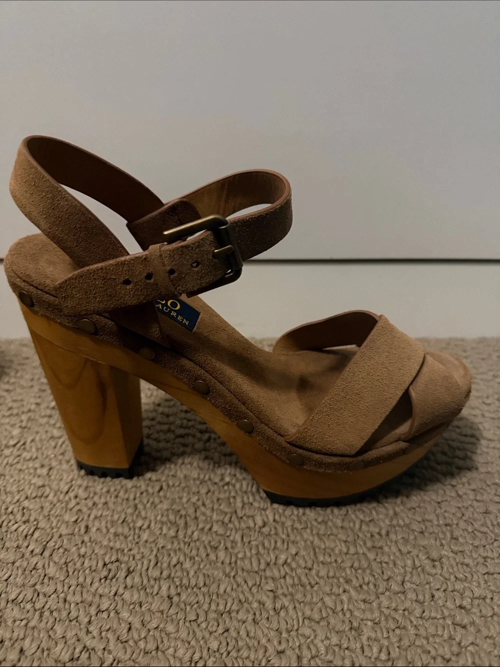 Polo by Ralph Lauren Brown Suede Platform Sandals - Picture 4 of 7